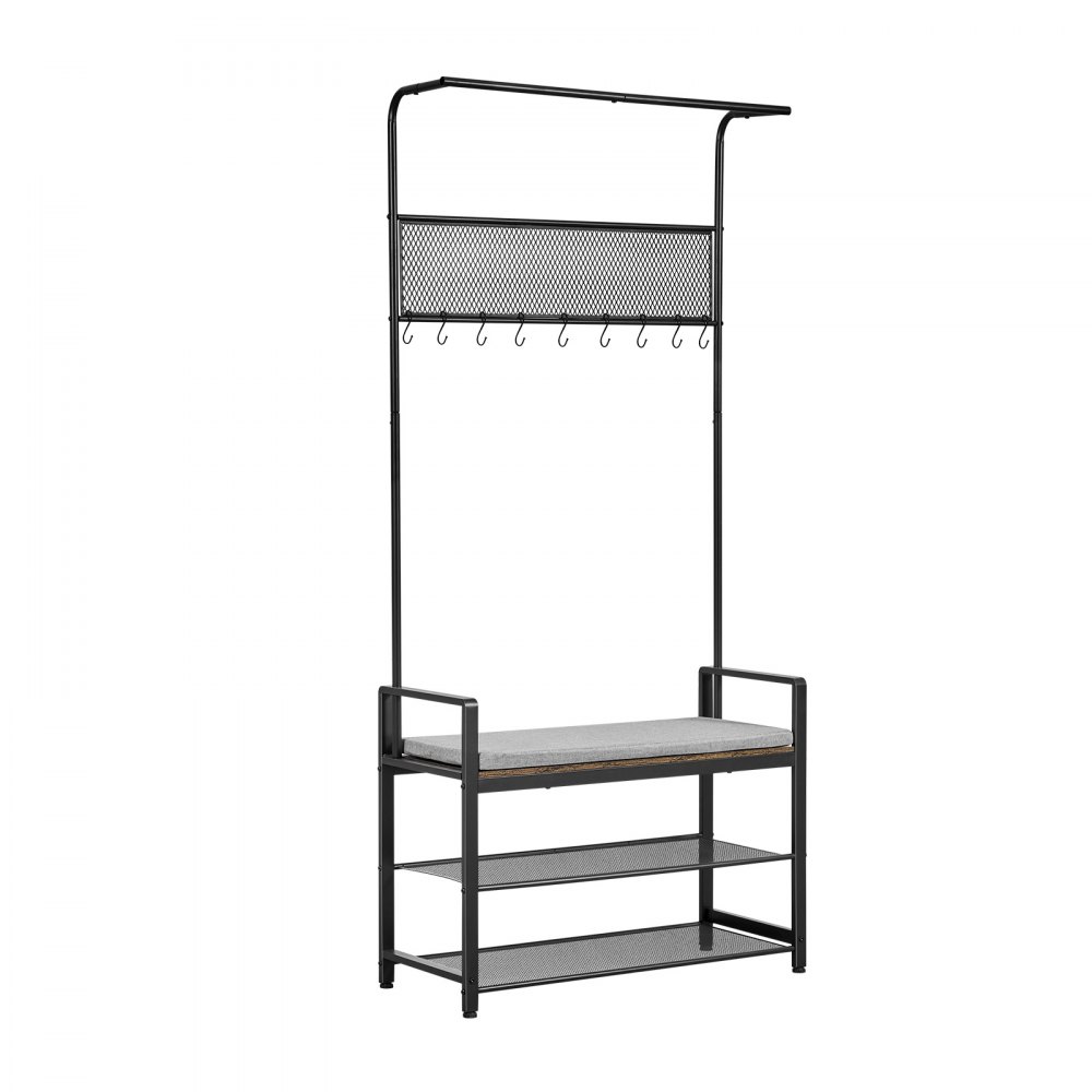 VEVOR Hall Tree, 72 in Coat Rack with Shoe Bench, Freestanding 2-Tier Shoe Rack Storage Organizer with Hooks, Hanging Rod and Wire Shelf, Steel Frame Entrance Coat Holder for Entry, Bedroom, Closet