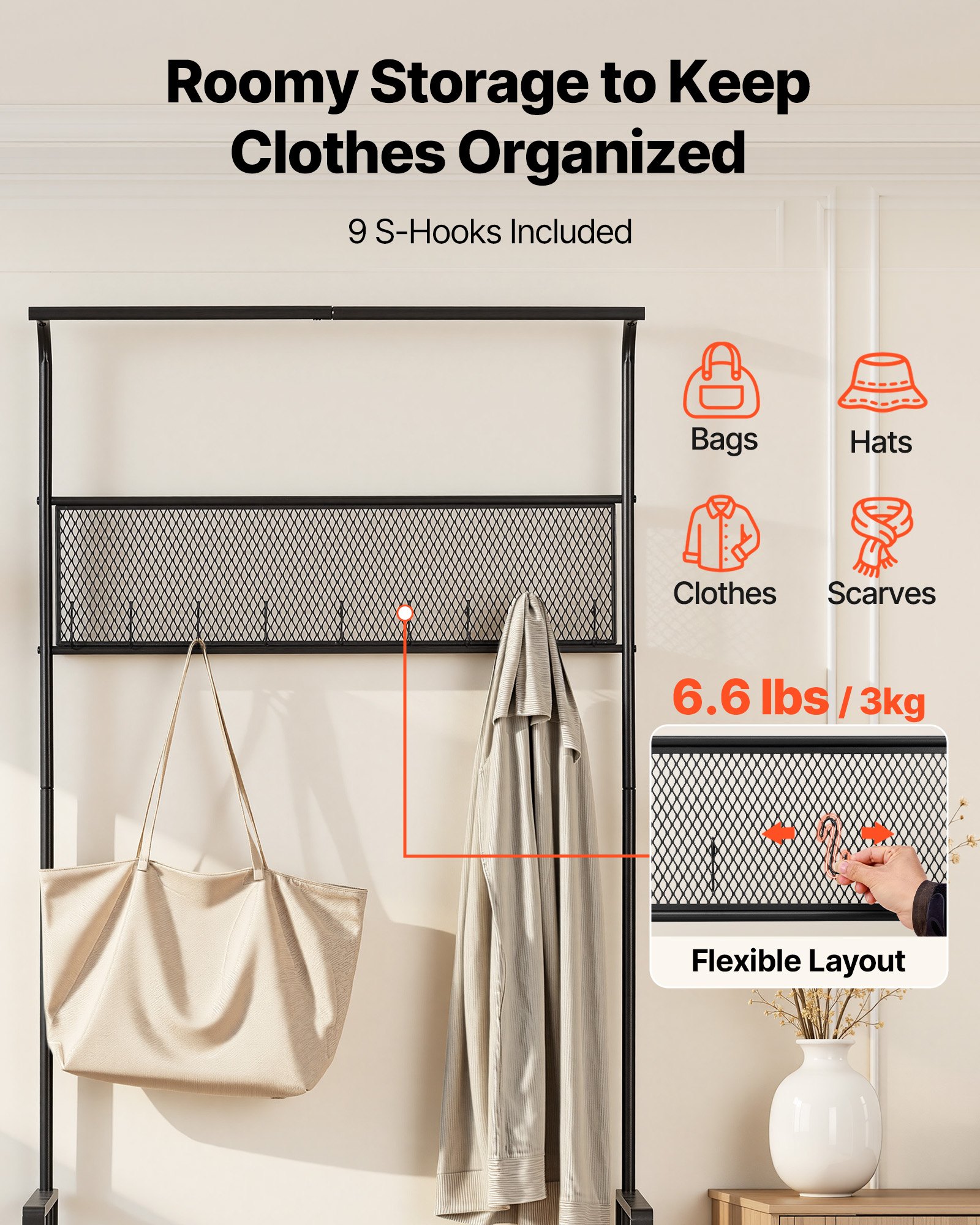 VEVOR Hall Tree, 72 in Coat Rack with Shoe Bench, Freestanding 2-Tier Shoe Rack Storage Organizer with Hooks, Hanging Rod and Wire Shelf, Steel Frame Entrance Coat Holder for Entry, Bedroom, Closet