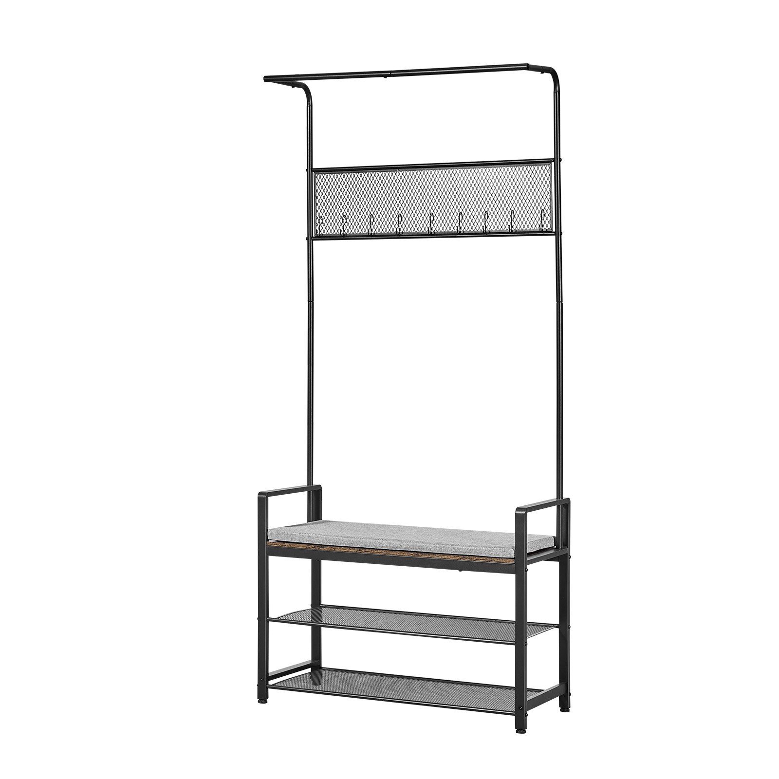 VEVOR Hall Tree, 72 in Coat Rack with Shoe Bench, Freestanding 2-Tier Shoe Rack Storage Organizer with Hooks, Hanging Rod and Wire Shelf, Steel Frame Entrance Coat Holder for Entry, Bedroom, Closet