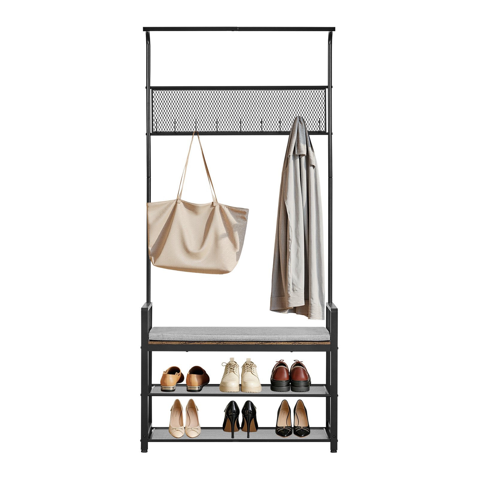 VEVOR Hall Tree, 72 in Coat Rack with Shoe Bench, Freestanding 2-Tier Shoe Rack Storage Organizer with Hooks, Hanging Rod and Wire Shelf, Steel Frame Entrance Coat Holder for Entry, Bedroom, Closet