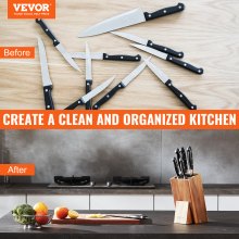 Suport universal pentru cuțite VEVOR, bloc de cuțite din lemn de salcâm fără cuțite, suport de depozitare pentru cuțite foarte mare cu perie din PP, organizator multifuncțional de cuțite din lemn, suport pentru cuțite pentru blatul de bucătărie