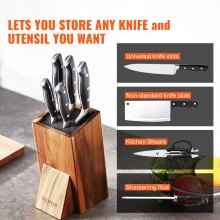 VEVOR Universal knivholder, akacietræ knivblok uden knive, ekstra stor knivopbevaringsholder med PP-børste, multifunktionel træknivholder, knivstativ til køkkenbord