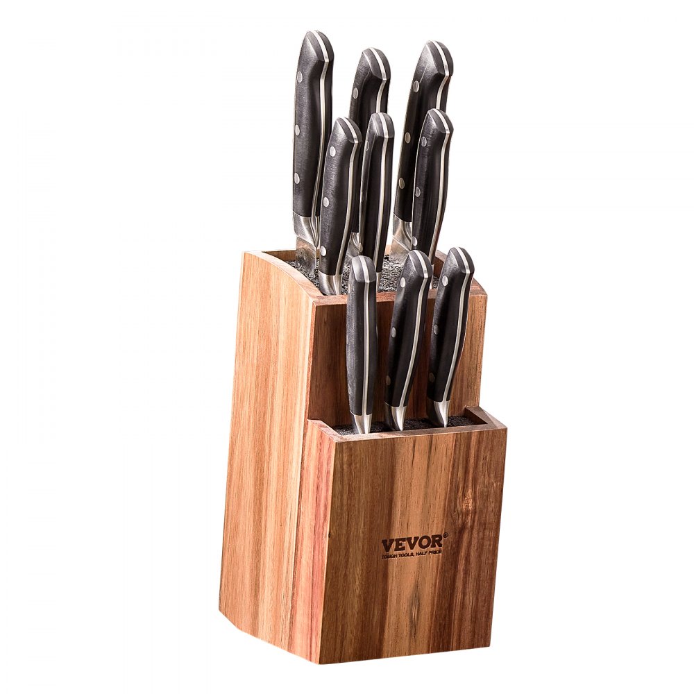 VEVOR Universal Knife Holder, Acacia Wood Knife Block Without Knives, Knife Storage Stand with PP Brush, Extra Large Multifunctional Wooden Knife