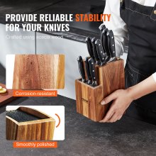 VEVOR Universal knivhållare, akaciaträknivblock utan knivar, tvåvånings knivförvaringsställ med PP-borste, extra stor multifunktionell knivhållare i trä, knivställ för köksbänk