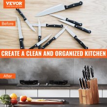 VEVOR Universal Knife Holder, Acacia Wood Knife Block Without Knives, Two-Tier Knife Storage Stand with PP Brush, Extra Large Multifunctional Wooden Knife Organizer, Knife Rack for Kitchen Counter