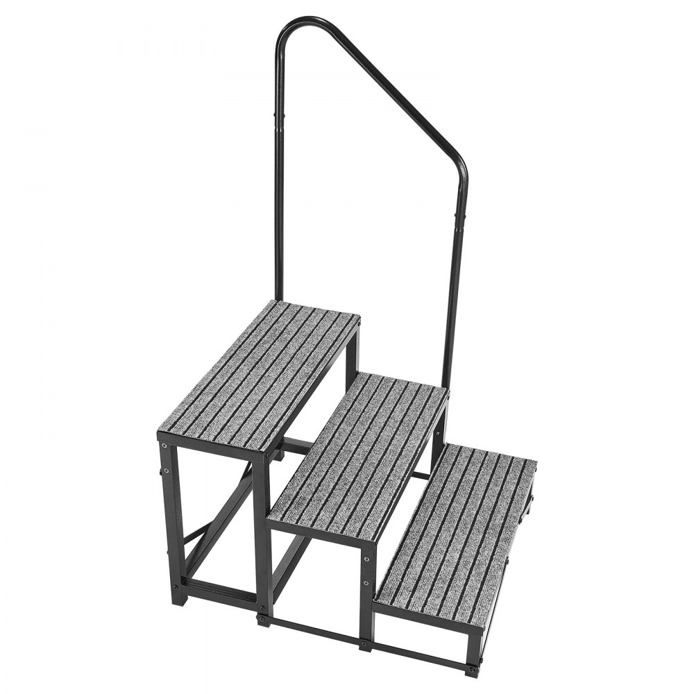 VEVOR RV Steps with Handrail, 3 Steps, 300 kg Load Capacity, Heavy Duty Outdoor RV Stairs with Non-Slip Mat for Elderly and Pets, Portable Stairs for Hot Tub, Camper, Mobile Home, Porch, Pool, SPA