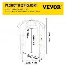 VEVOR Birdcage Shape Gazebo Pergola 9' x 6.6' for Wedding Outdoor Garden White