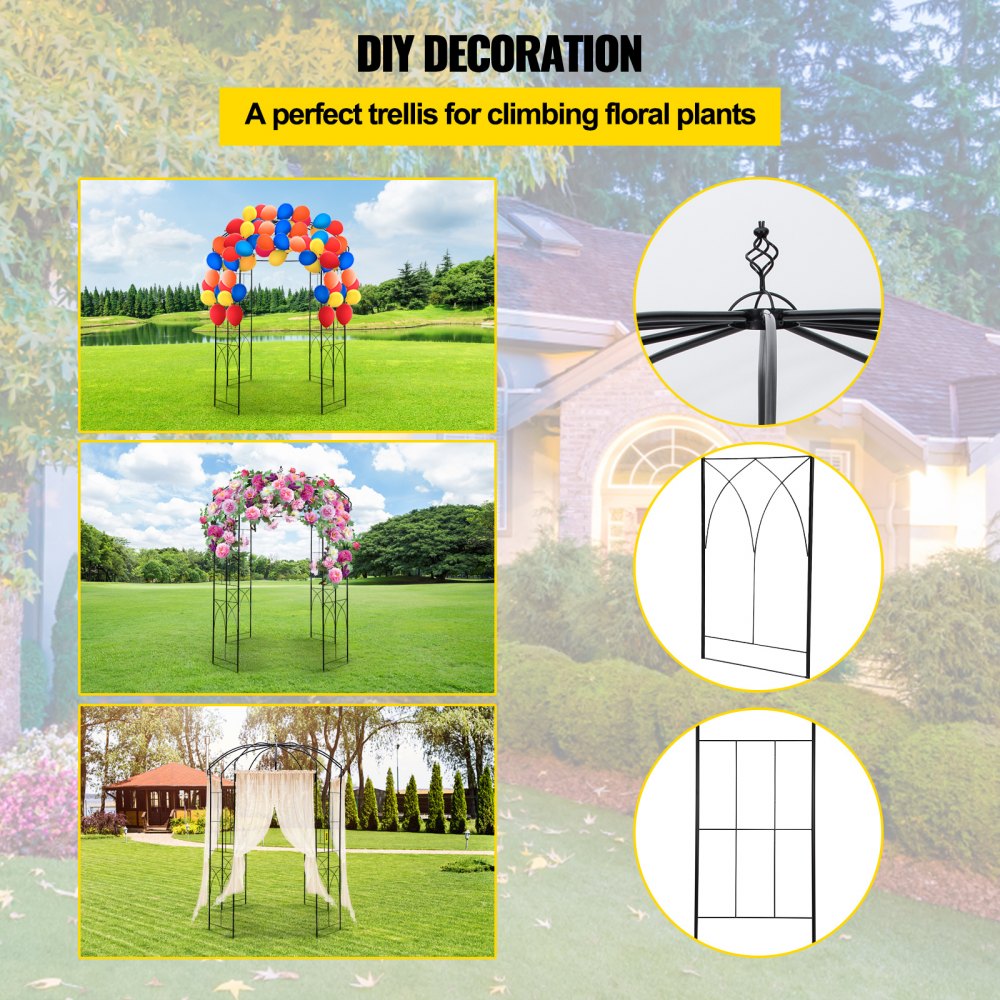 VEVOR Birdcage Shape Garden Arbor, 9\' High x 6.6\' Wide, Heavy Duty Wrought Iron Arbor, Wedding Arch Trellis for Climbing Vines in Outdoor Garden, Lawn, Backyard, Patio, Black