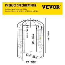 VEVOR Birdcage Shape Gazebo Pergola 9' x 6.6' for Wedding Outdoor Garden Black