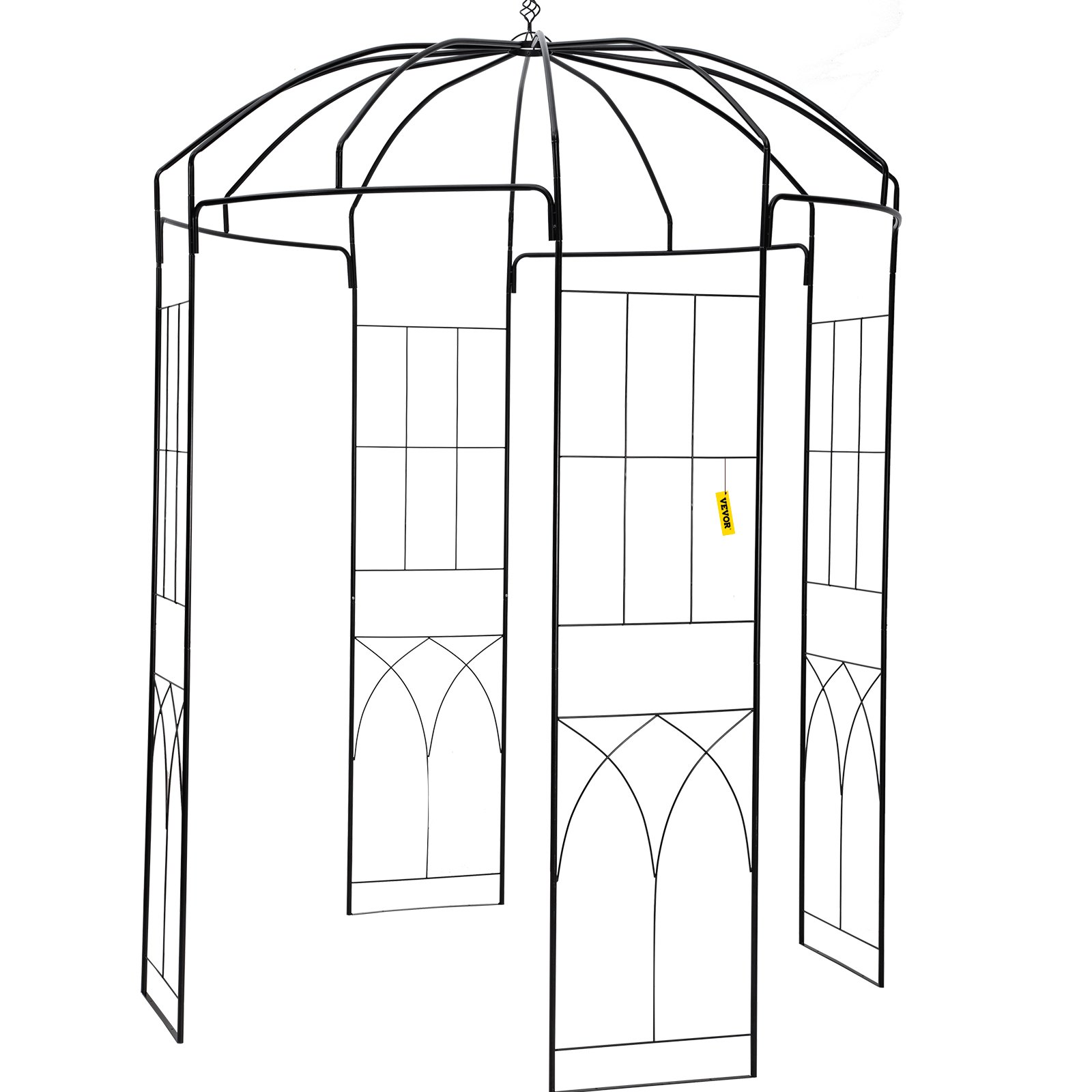 VEVOR Birdcage Shape Garden Arbor, 9\' High x 6.6\' Wide, Heavy Duty Wrought Iron Arbor, Wedding Arch Trellis for Climbing Vines in Outdoor Garden, Lawn, Backyard, Patio, Black