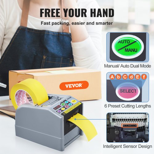 VEVOR Automatic Tape Dispenser Adhesive Electric Tape Cutter Packaging Machine Tape Cutting Machine 6-60mm Tape Width