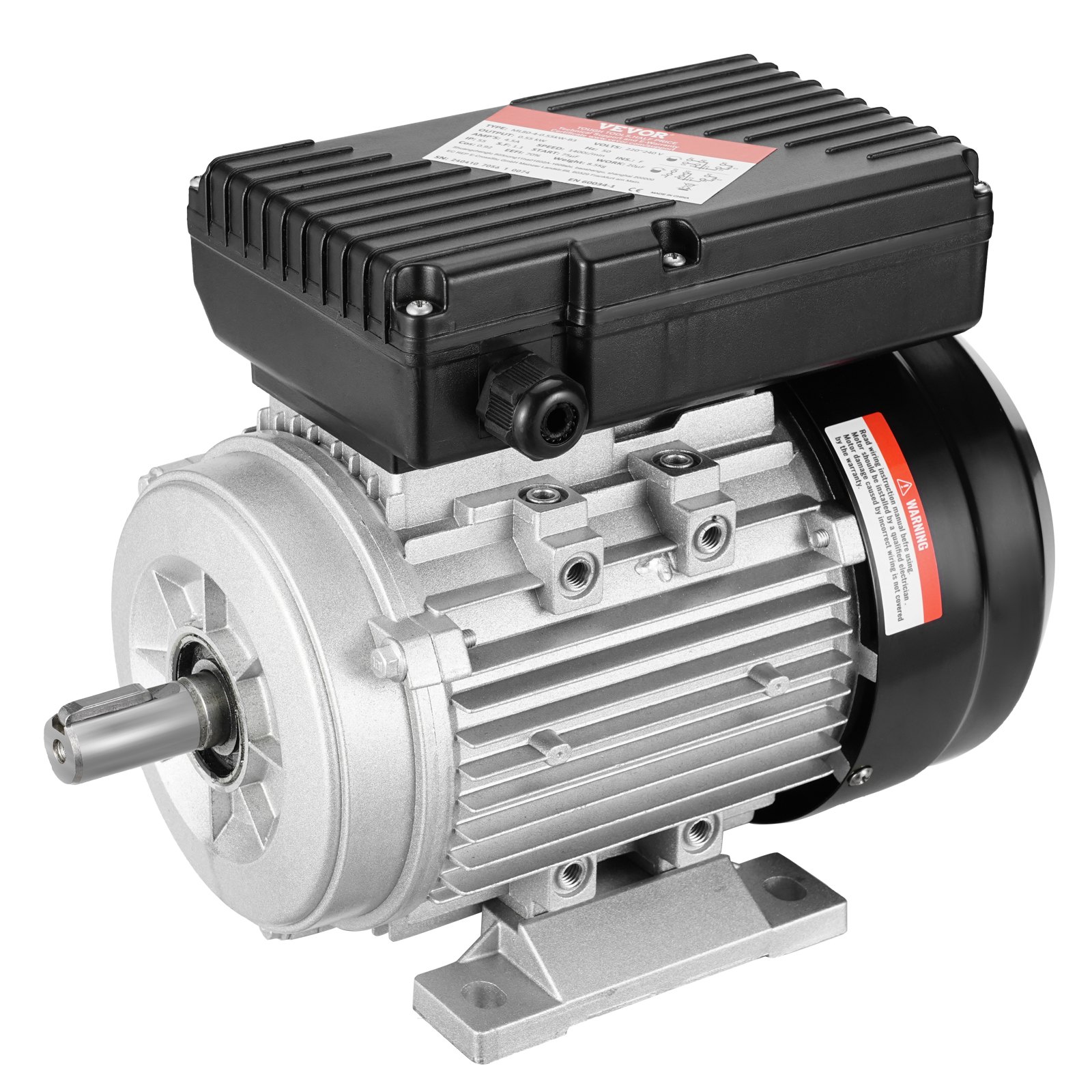 VEVOR 0.55KW Electric Motor 1400 rpm, AC 220~240V 4.5A, 80, B3 Frame, Air Compressor Motor Single Phase, 19mm Keyed Shaft, CW/CCW Rotation for Agricultural Machinery and General Equipment