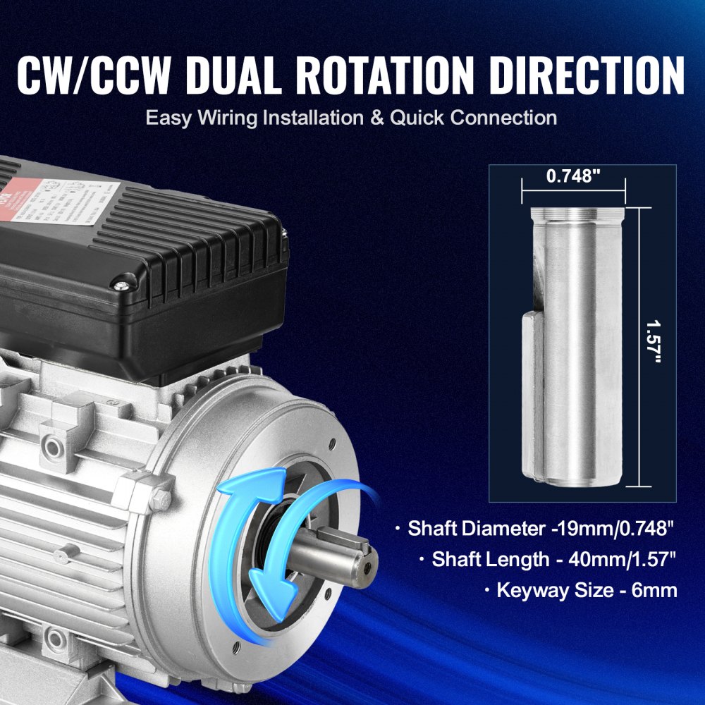 VEVOR 0.55KW Electric Motor 1400 rpm, AC 220~240V 4.5A, 80, B34 Frame, Air Compressor Motor Single Phase, 19mm Keyed Shaft, CW/CCW Rotation for Agricultural Machinery and General Equipment