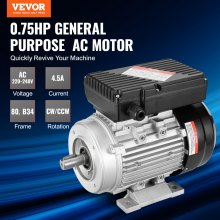 VEVOR 0.55KW Electric Motor 1400 rpm, AC 220~240V 4.5A, 80, B34 Frame, Air Compressor Motor Single Phase, 19mm Keyed Shaft, CW/CCW Rotation for Agricultural Machinery and General Equipment