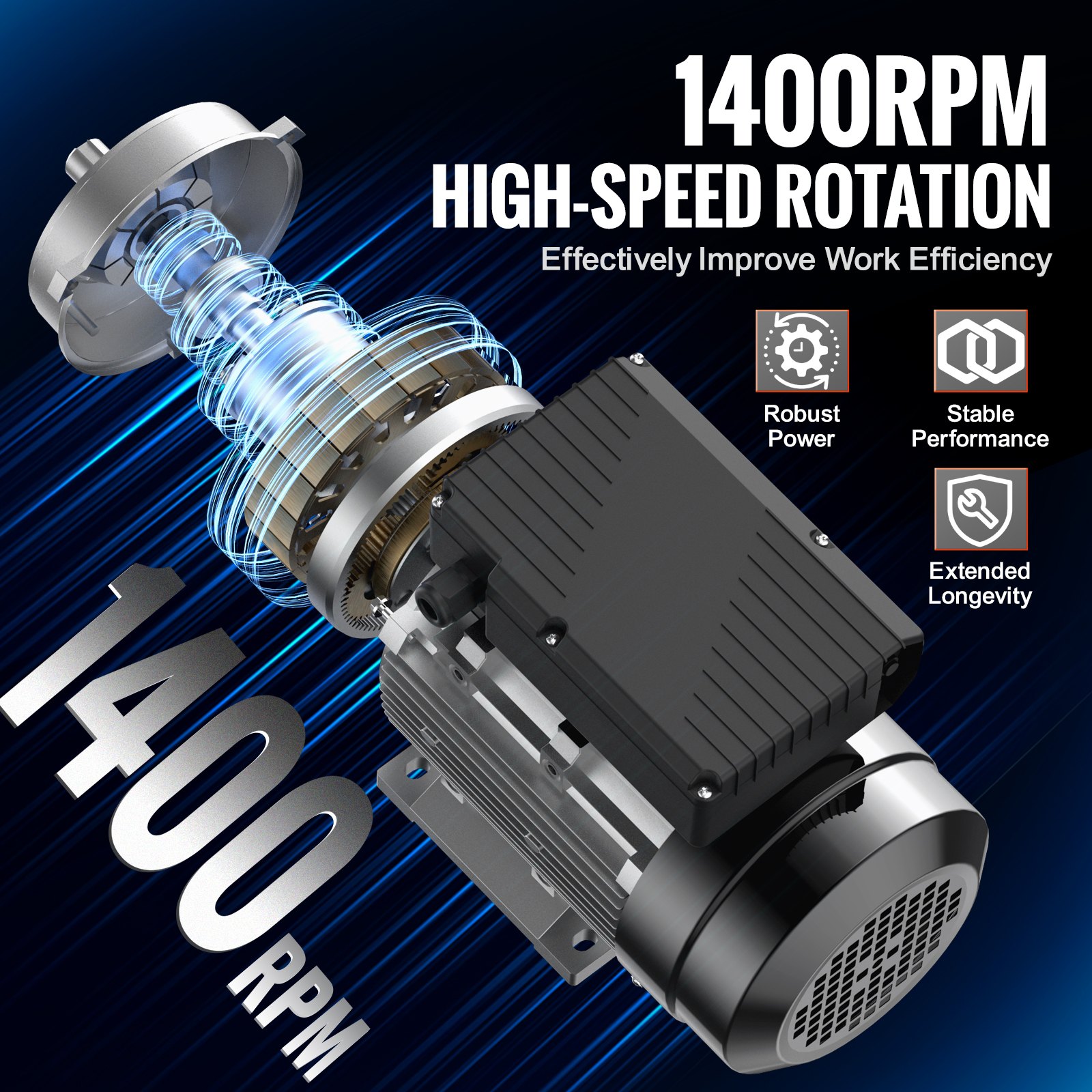 VEVOR 0.55KW Electric Motor 1400 rpm, AC 220~240V 4.5A, 80, B34 Frame, Air Compressor Motor Single Phase, 19mm Keyed Shaft, CW/CCW Rotation for Agricultural Machinery and General Equipment