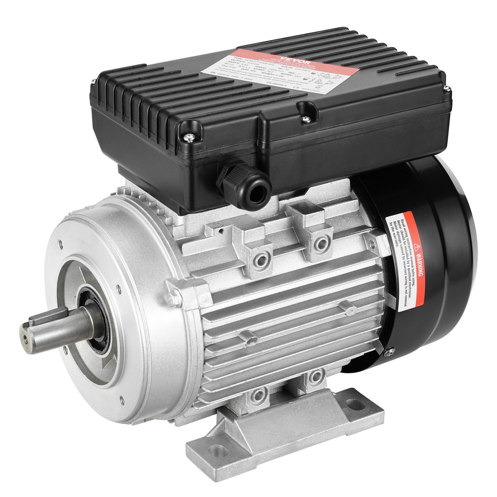 VEVOR 0.55KW Electric Motor 1400 rpm, AC 220~240V 4.5A, 80, B34 Frame, Air Compressor Motor Single Phase, 19mm Keyed Shaft, CW/CCW Rotation for Agricultural Machinery and General Equipment