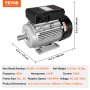 VEVOR 1.5KW Electric Motor 1400 rpm, AC 220~240V 9.85A, 90L, B3 Frame, Air Compressor Motor Single Phase, 24mm Keyed Shaft, CW/CCW Rotation for Agricultural Machinery and General Equipment