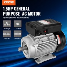 VEVOR 1.1KW Electric Motor 1400 rpm, AC 220~240V 7.5A, 90S, B34 Frame, Air Compressor Motor Single Phase, 24mm Keyed Shaft, CW/CCW Rotation for Agricultural Machinery and General Equipment
