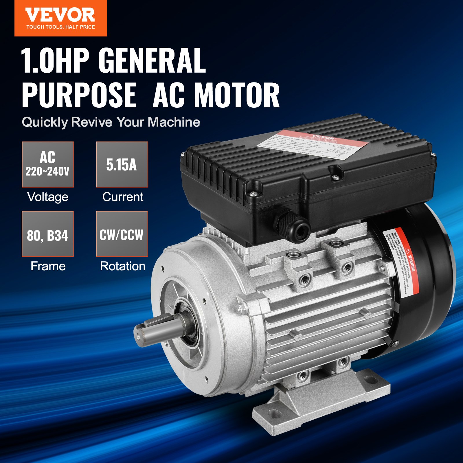 VEVOR 2.2KW Electric Motor 2800 rpm, AC 220~240V 13.8A, 90L, B3 Frame, Air Compressor Motor Single Phase, 24mm Keyed Shaft, CW/CCW Rotation for Agricultural Machinery and General Equipment