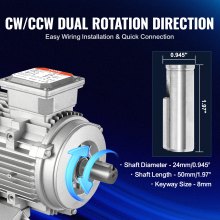 VEVOR 1.5KW Electric Motor 3000 rpm, AC 230V/400V 9.5A/3.5A, 90L, B3 Frame, Air Compressor Motor 3-Phase, 24mm Keyed Shaft, CW/CCW Rotation for Agricultural Machinery and General Equipment