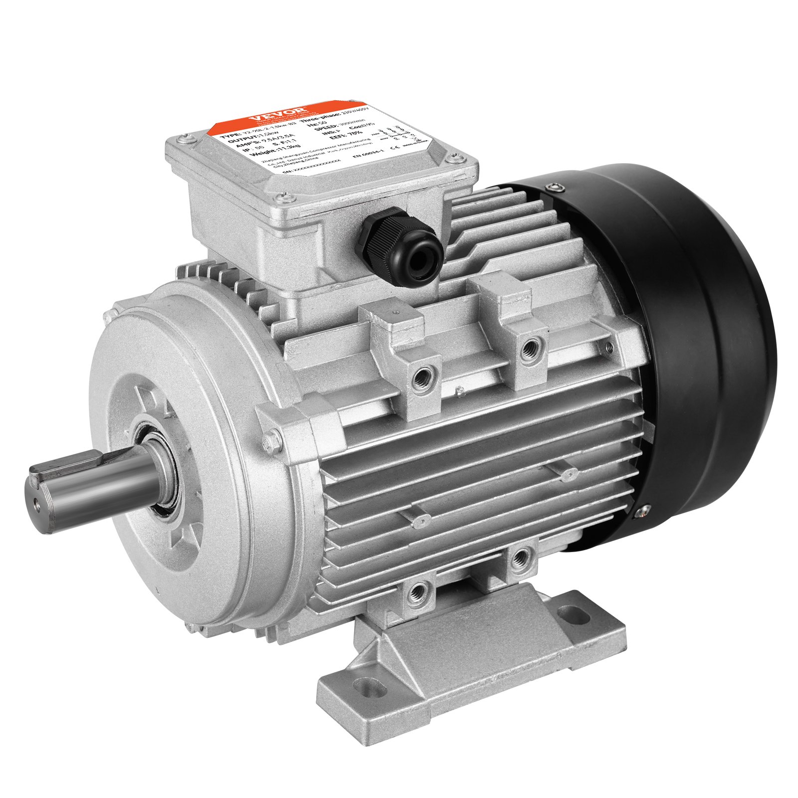 VEVOR 1.5KW Electric Motor 3000 rpm, AC 230V/400V 9.5A/3.5A, 90L, B3 Frame, Air Compressor Motor 3-Phase, 24mm Keyed Shaft, CW/CCW Rotation for Agricultural Machinery and General Equipment