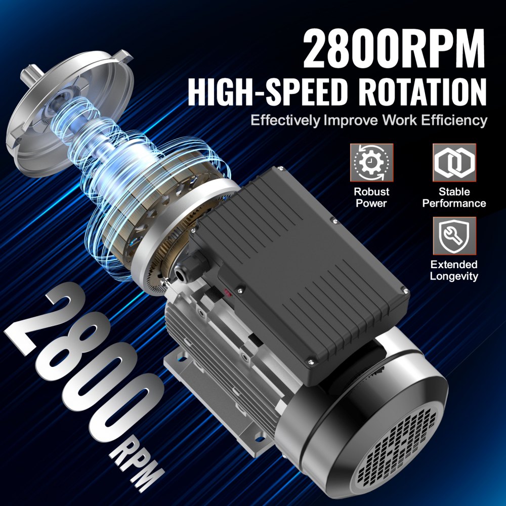 VEVOR 1.1KW Electric Motor 2800 rpm, AC 220~240V 7.1A, 90S, B3 Frame, Air Compressor Motor Single Phase, 24mm Keyed Shaft, CW/CCW Rotation for Agricultural Machinery and General Equipment