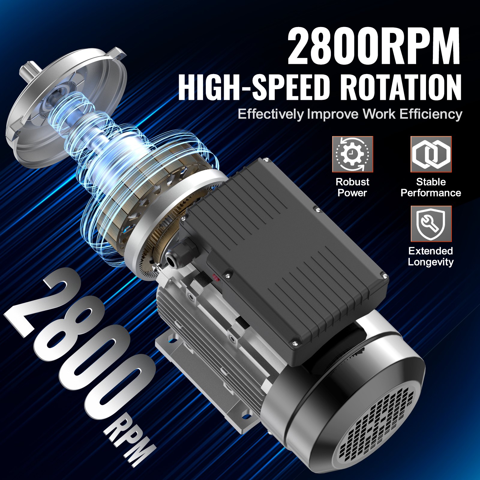 VEVOR 1.1KW Electric Motor 2800 rpm, AC 220~240V 7.1A, 90S, B3 Frame, Air Compressor Motor Single Phase, 24mm Keyed Shaft, CW/CCW Rotation for Agricultural Machinery and General Equipment