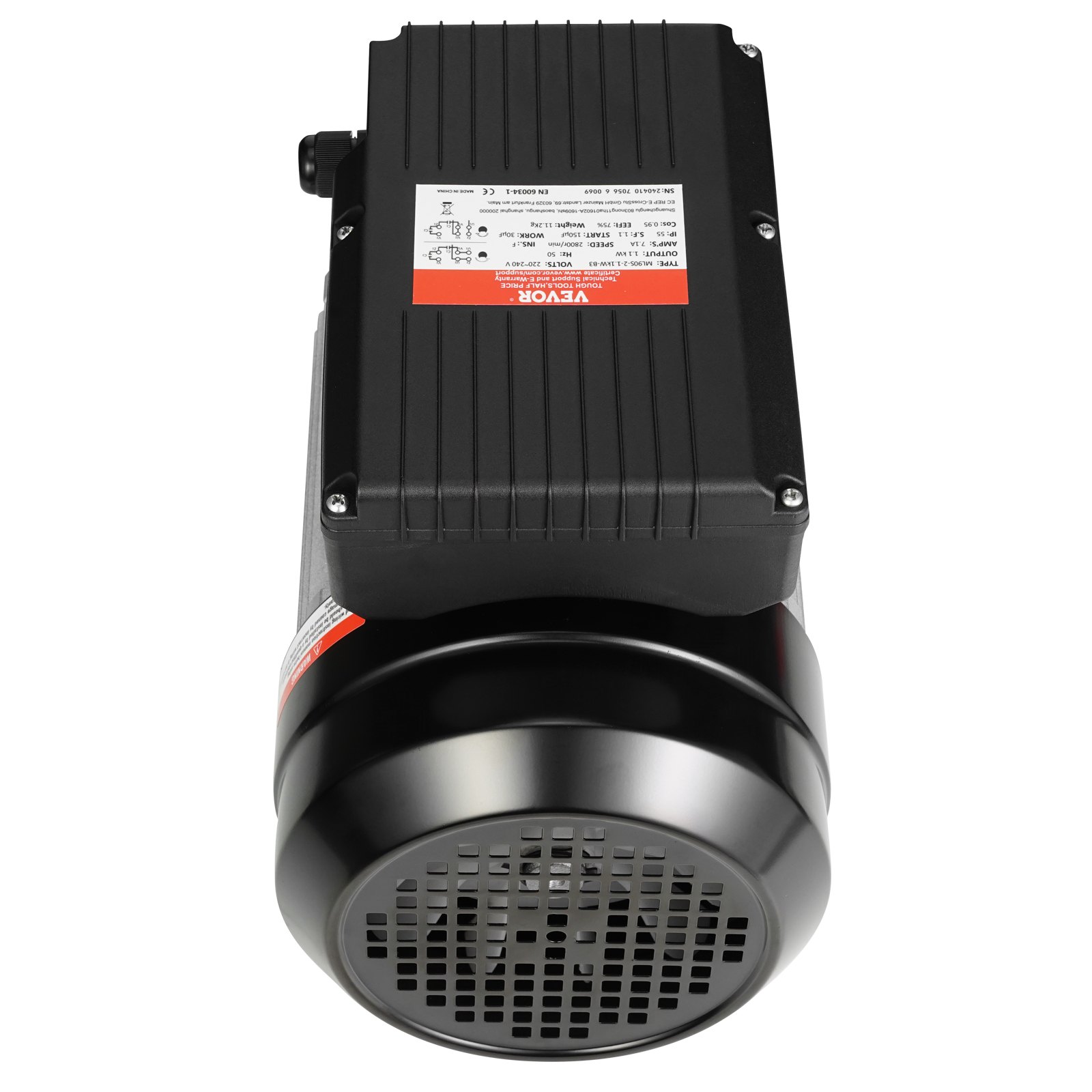 VEVOR 1.1KW Electric Motor 2800 rpm, AC 220~240V 7.1A, 90S, B3 Frame, Air Compressor Motor Single Phase, 24mm Keyed Shaft, CW/CCW Rotation for Agricultural Machinery and General Equipment