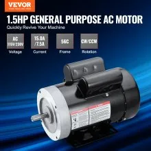 VEVOR 1.5HP Electric Motor 1725 rpm, AC 115V/230V, 56C Frame, Air Compressor Motor Single Phase, 5/8" Keyed Shaft, CW/CCW Rotation for Agricultural Machinery and General Equipment