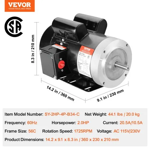 056S17D2046 - Moteur à usage général 1/2 HP 1725 tr/min 115V 1PH Arbre 056S17D2046 - Moteur à usage général 1/2 HP 1725 tr/min 115V 1PH Arbre