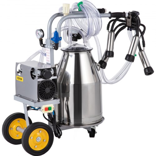 VEVOR Electric Milking Machine 25L, Milker Machine 5-8 Cows per Hour, 0.55 KW 1680 RPM Milking Equipment with 25L 304 Stainless Steel Bucket Single Cow Milking Machine Bucket Milker for Cows and Goat