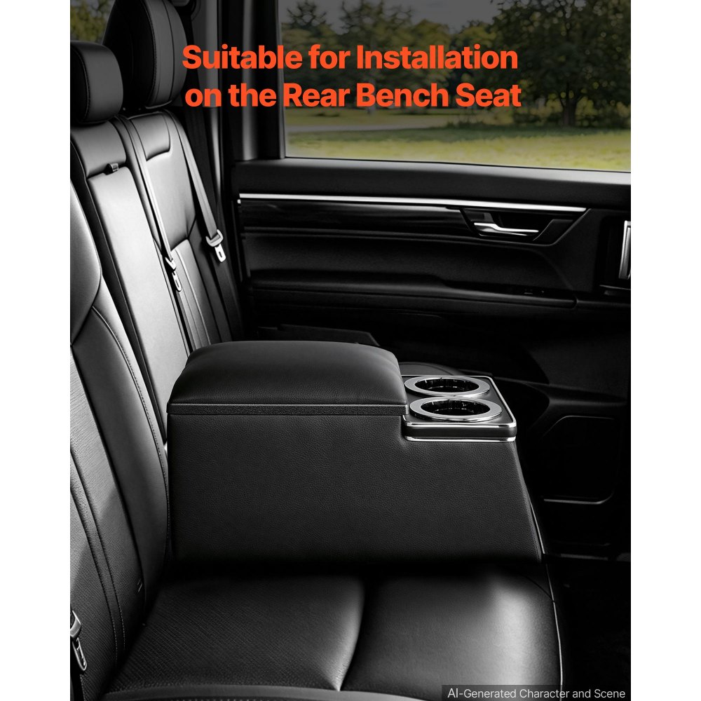 VEVOR Universal Rear Bench Seat Center Console Armrest Storage Box, Back Seat Tools Organizer with Cup & Phone Holders, Automotive Central Console for MPV, Sedan, SUV