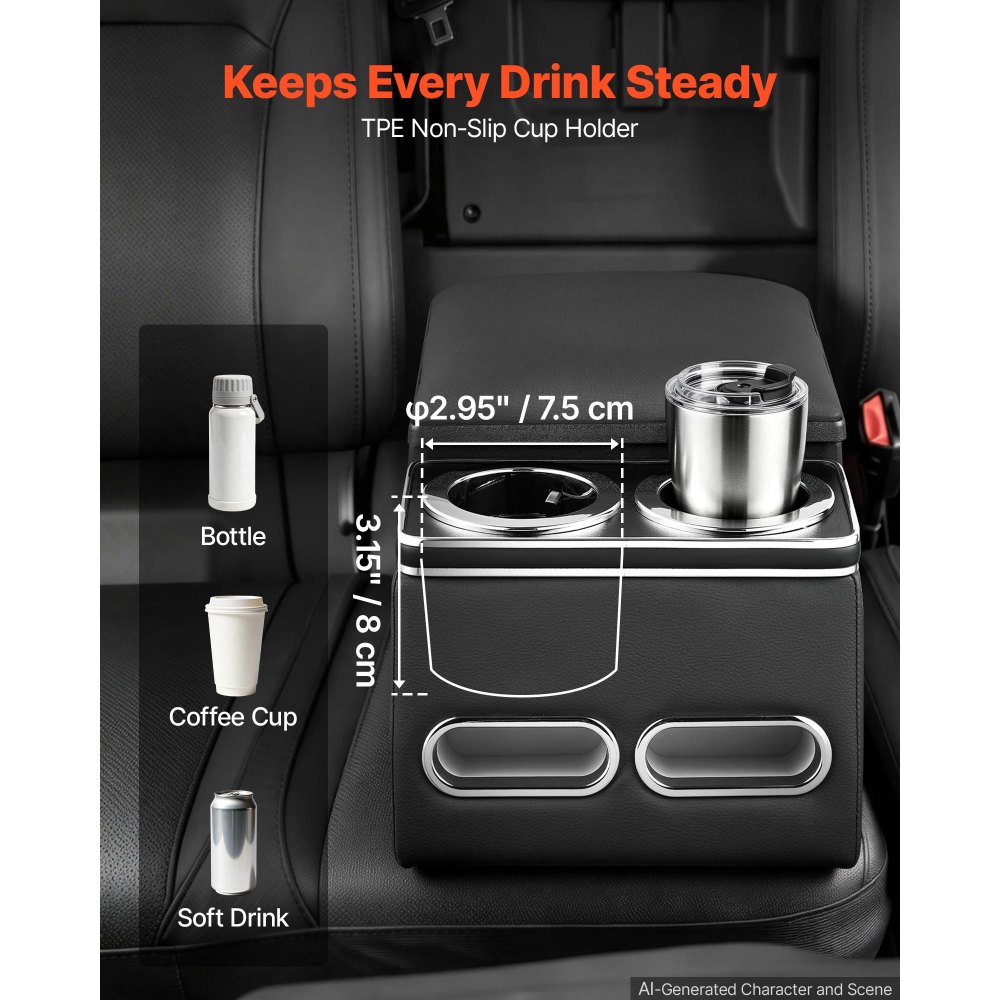 VEVOR Universal Rear Bench Seat Center Console Armrest Storage Box, Back Seat Tools Organizer with Cup & Phone Holders, Automotive Central Console for MPV, Sedan, SUV