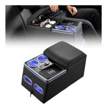 VEVOR Universal Rear Bench Seat Center Console with 7-Color Ambient Lights, Wireless/USB/Cigarette Lighter Charging, Back Seat Central Console Organizer with Cup & Phone Holders for MPV, Sedan, SUV