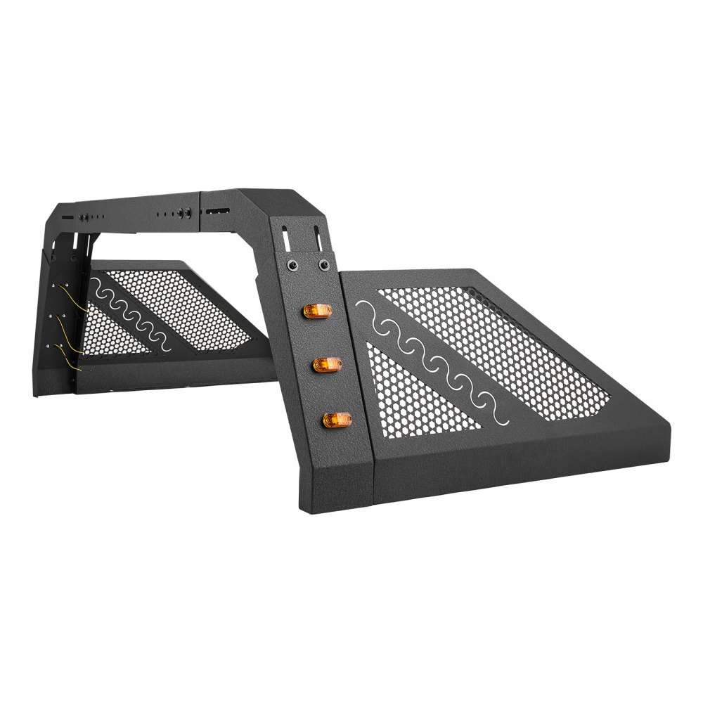 VEVOR Truck Bed Roll Bar, Universal Pickup Sport Adjustable Bar Chase Rack Compatible with Full-Size Truck, Carbon Steel Construction with 6 Amber Auxiliary Lights, No Rack Included
