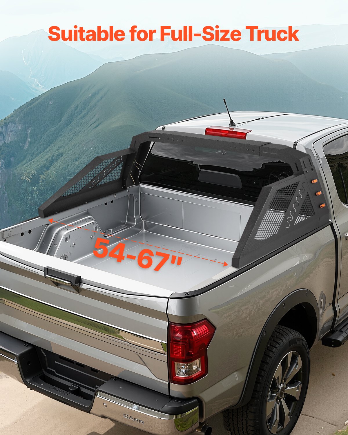 VEVOR Truck Bed Roll Bar, Universal Pickup Sport Adjustable Bar Chase Rack Compatible with Full-Size Truck, Carbon Steel Construction with 6 Amber Auxiliary Lights, No Rack Included