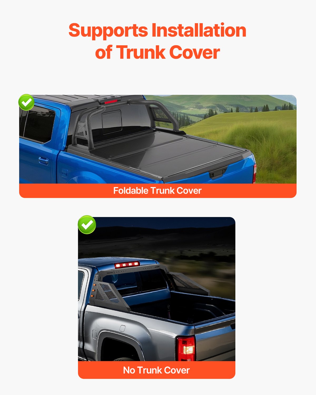 VEVOR Truck Bed Roll Bar, Universal Pickup Sport Adjustable Bar Chase Rack Compatible with Full-Size Truck, Carbon Steel Construction with 6 Amber Auxiliary Lights, No Rack Included