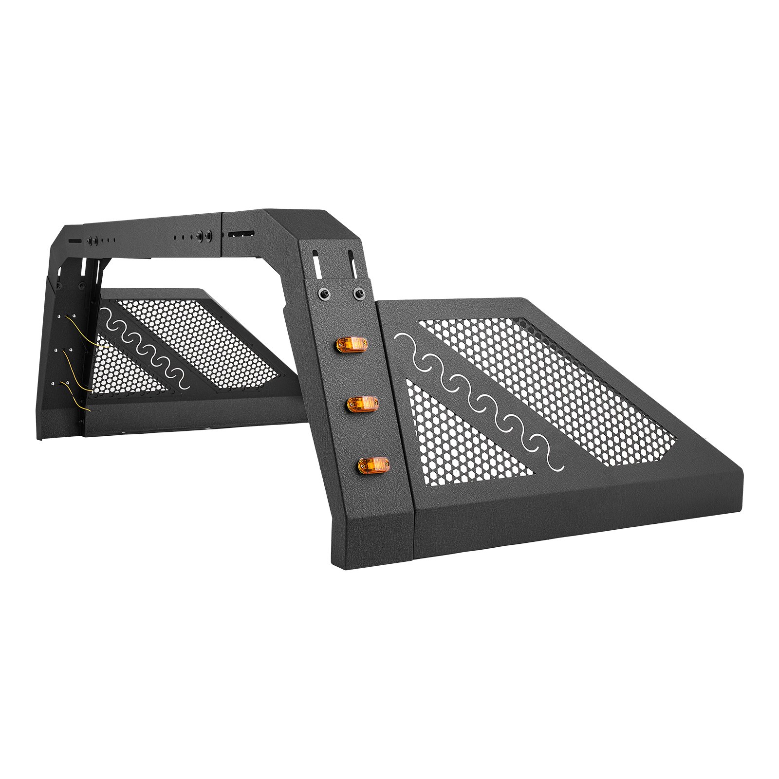 VEVOR Truck Bed Roll Bar, Universal Pickup Sport Adjustable Bar Chase Rack Compatible with Full-Size Truck, Carbon Steel Construction with 6 Amber Auxiliary Lights, No Rack Included