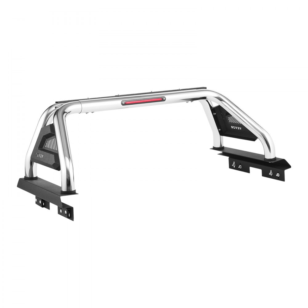 VEVOR Truck Bed Roll Bar, Universal Adjustable Sport Bar Chase Rack Compatible with Full-Size & Mid-Size Pickup, With LED Brake Light, Stainless Steel + Carbon Steel No Rack Included