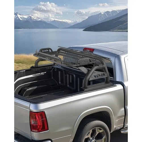 VEVOR Truck Bed Roll Bar, Universal Adjustable Sport Bar Chase Rack, with Luggage Rack for Full-Size Pickup, Carbon Steel Construction with Extension Light Bracket, Rust-resistant Coating