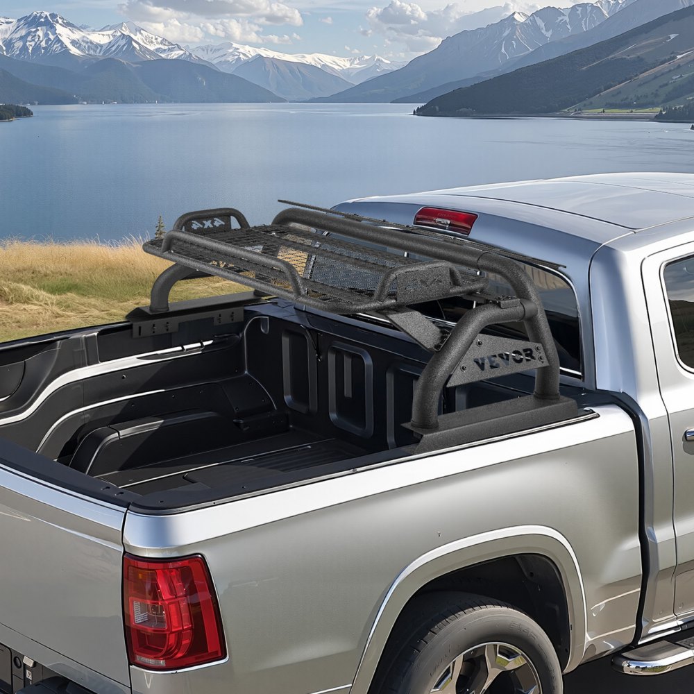 VEVOR Truck Bed Roll Bar, Universal Adjustable Sport Bar Chase Rack, with Luggage Rack for Full-Size Pickup, Carbon Steel Construction with Extension Light Bracket, Rust-resistant Coating