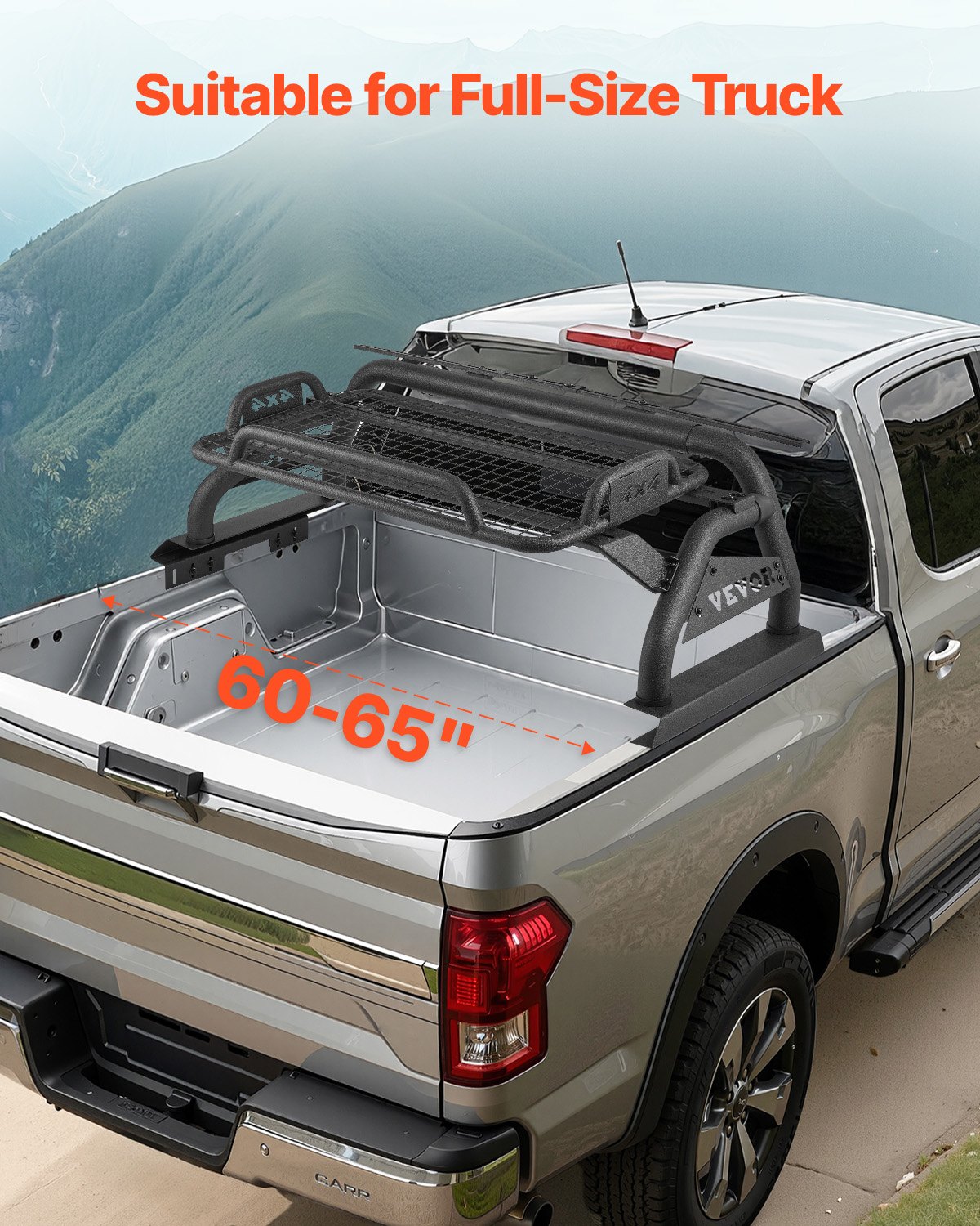 VEVOR Truck Bed Roll Bar, Universal Adjustable Sport Bar Chase Rack, with Luggage Rack for Full-Size Pickup, Carbon Steel Construction with Extension Light Bracket, Rust-resistant Coating