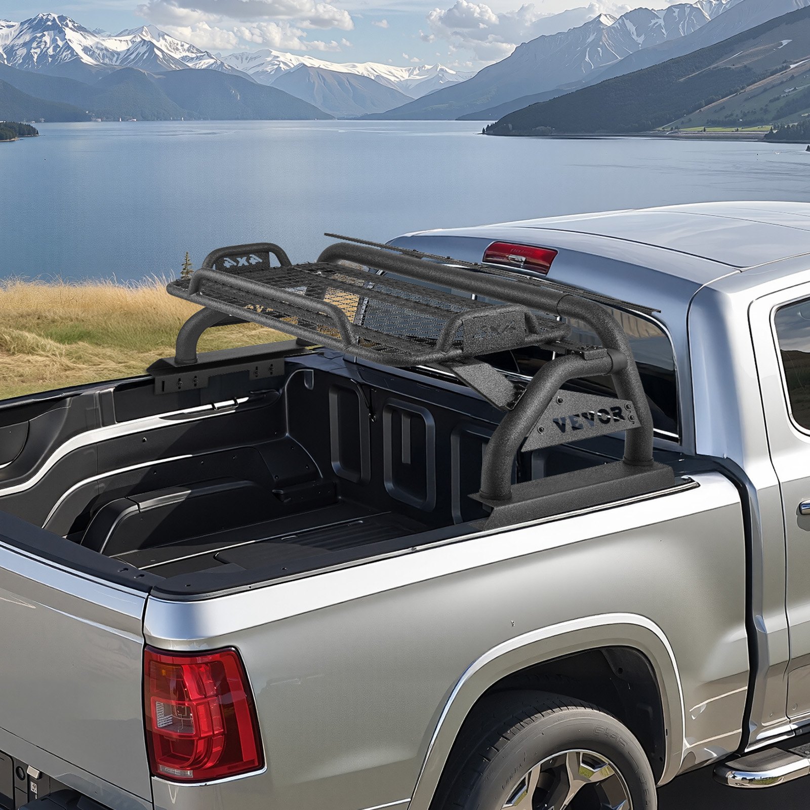 VEVOR Truck Bed Roll Bar, Universal Adjustable Sport Bar Chase Rack, with Luggage Rack for Full-Size Pickup, Carbon Steel Construction with Extension Light Bracket, Rust-resistant Coating