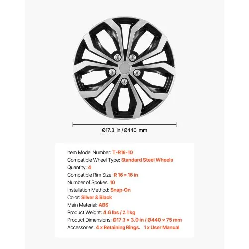 Ilukilbid 16", 10 kodaraga, hõbe/must, 4 tk — pilt 7