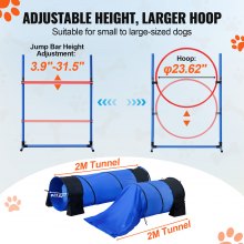 VEVOR Dog Agility Training Equipment 7 PCS Set w/ Hurdles 2 Tunnels Jump Ring