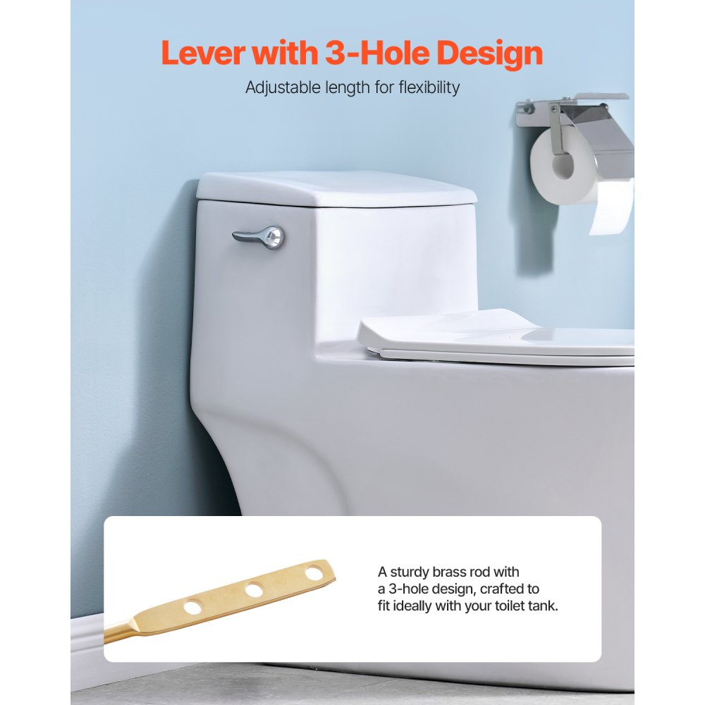 VEVOR Toilet Handle Replacement Kit, Side Mount Universal Toilet Handle, Toilet Handle Lever with Stainless Steel Flapper Chain, Toilet Flush Handle Fits Various Toilet Tanks, Chrome Finish, Silver
