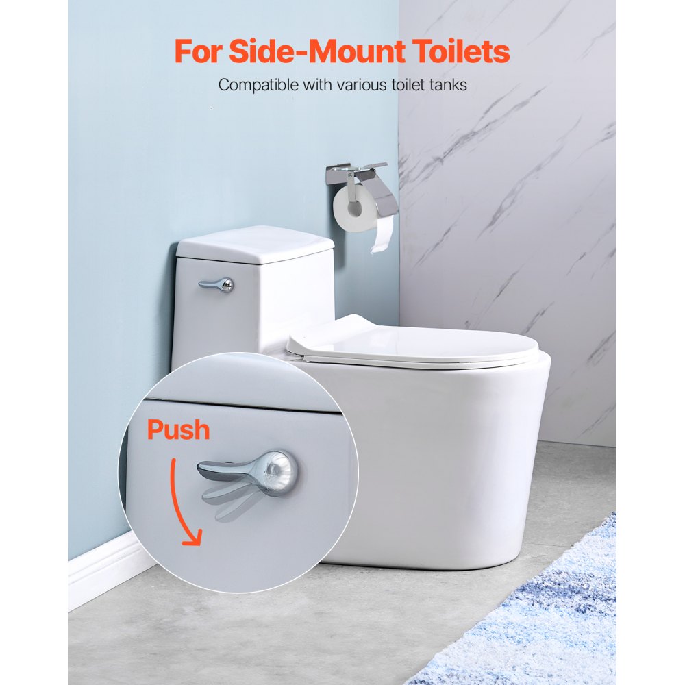 VEVOR Toilet Handle Replacement Kit, Side Mount Universal Toilet Handle, Toilet Handle Lever with Stainless Steel Flapper Chain, Toilet Flush Handle Fits Various Toilet Tanks, Chrome Finish, Silver