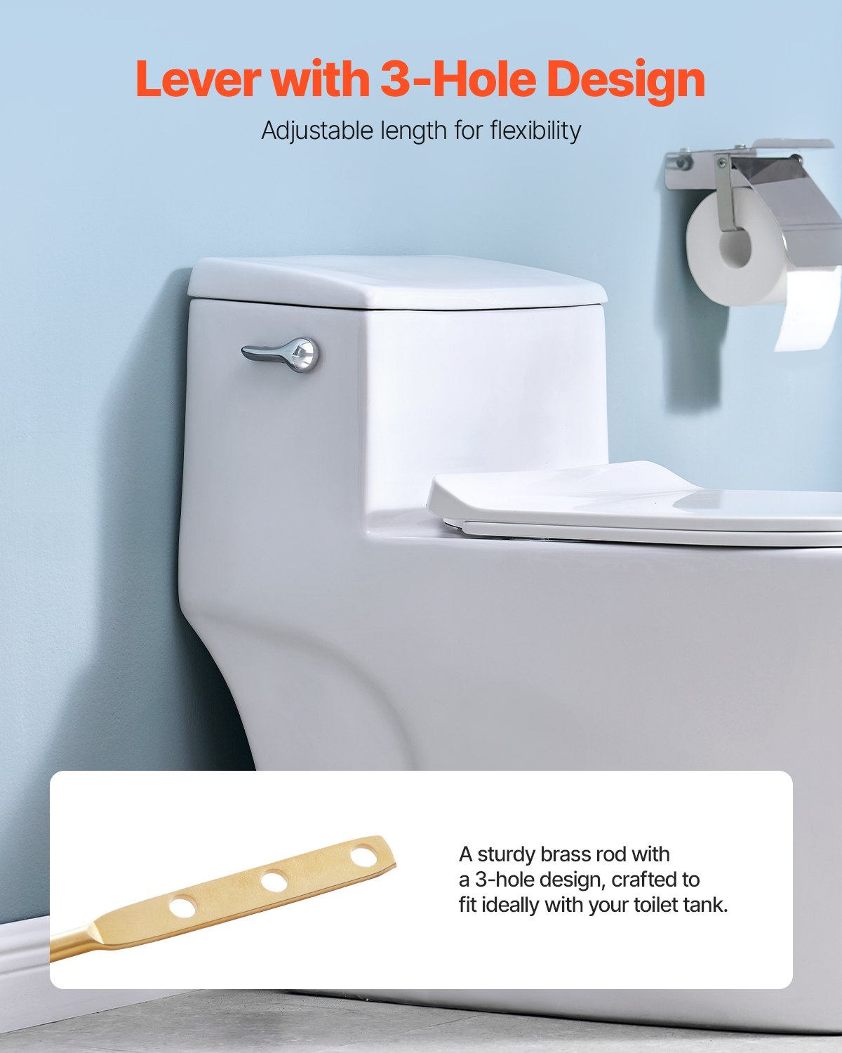 VEVOR Toilet Handle Replacement Kit, Side Mount Universal Toilet Handle, Toilet Handle Lever with Stainless Steel Flapper Chain, Toilet Flush Handle Fits Various Toilet Tanks, Chrome Finish, Silver