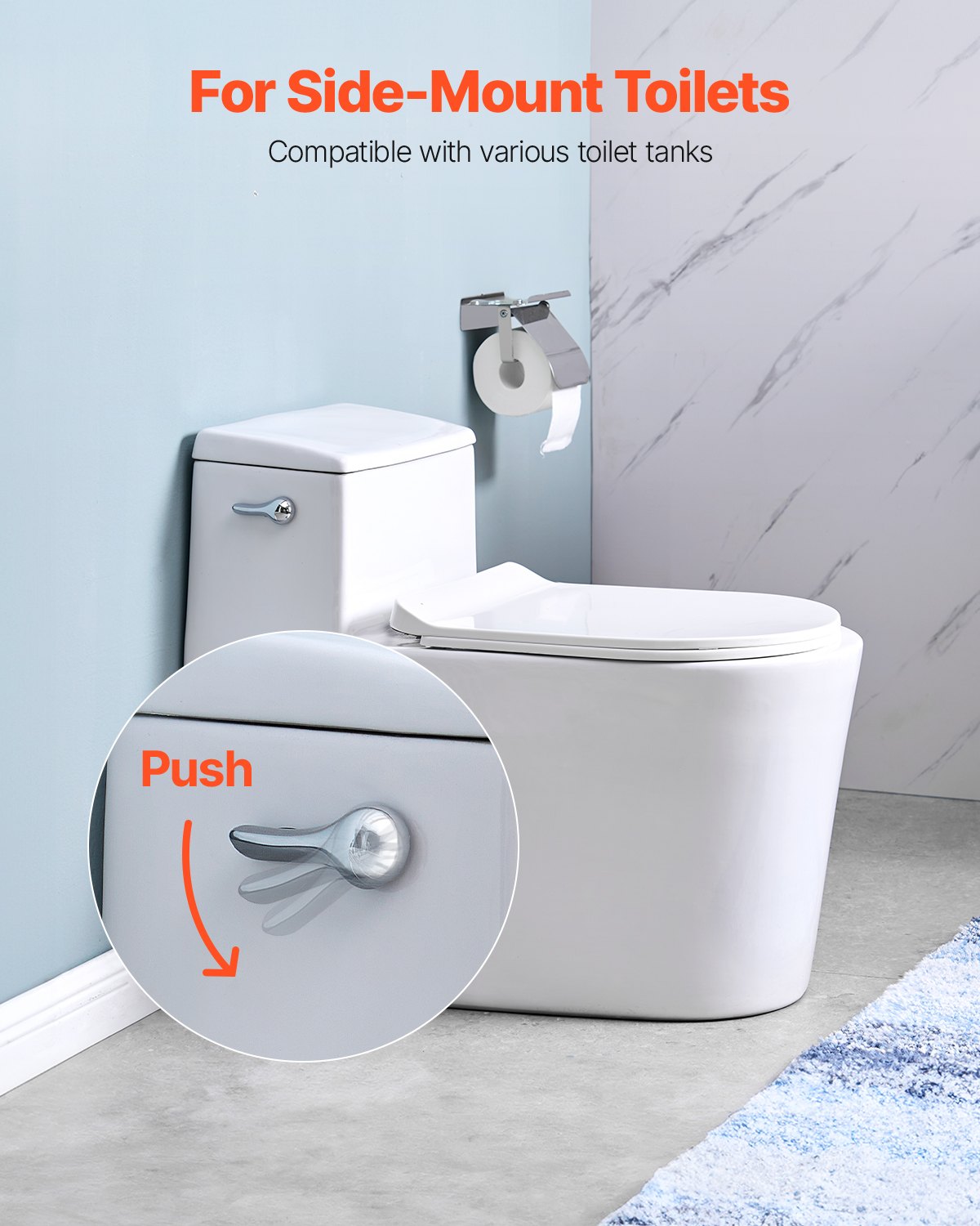 VEVOR Toilet Handle Replacement Kit, Side Mount Universal Toilet Handle, Toilet Handle Lever with Stainless Steel Flapper Chain, Toilet Flush Handle Fits Various Toilet Tanks, Chrome Finish, Silver
