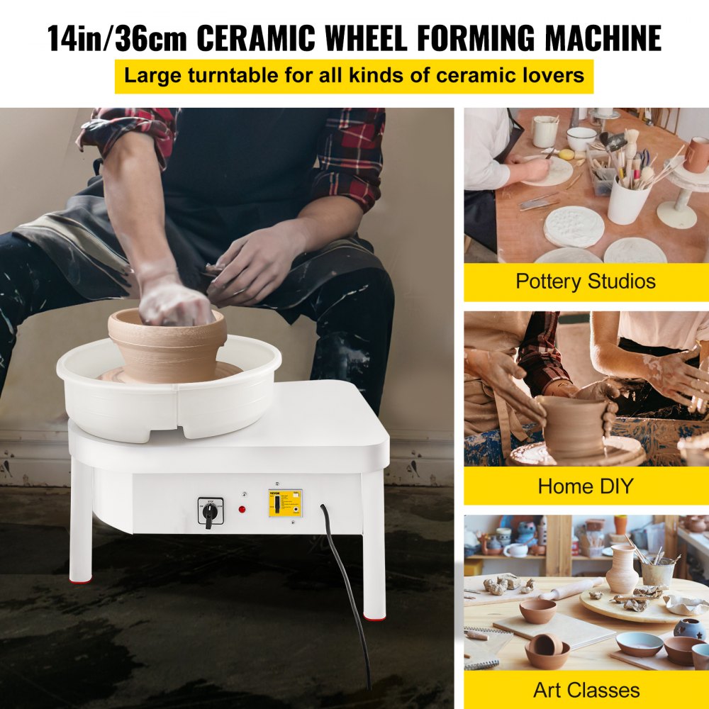 VEVOR Mini Pottery Wheel 30W Ceramic Wheel Adjustable Speed Clay Machines Electric Sculpting Kits with 3 Turntables Trays and 16